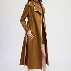 En Saison Brown Trench Coat with Cream Trim